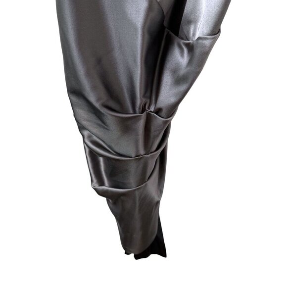 Foley Corinna Silk Mini Dress Black Gray Satin Lycra Evening Party Wear V-Neck S - Picture 8 of 10